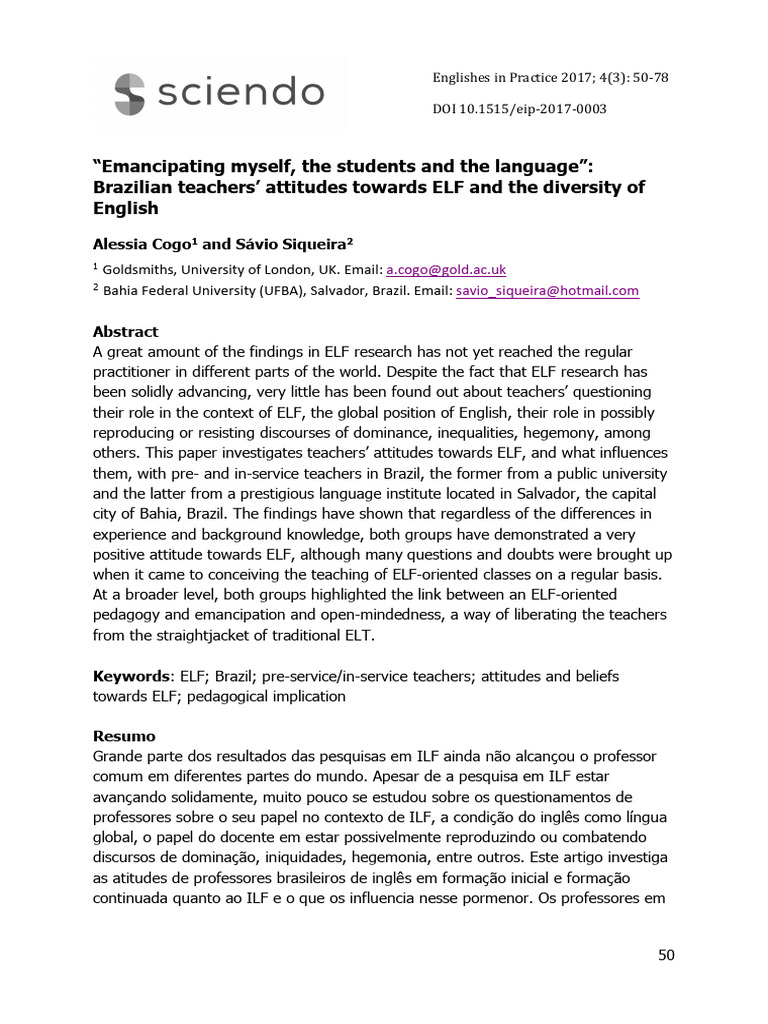 "Emancipating Myself, The Students and The Language": Brazilian ...