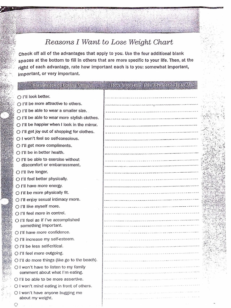 Weight Loss Motivation and Values Chart | PDF | Psychology ...