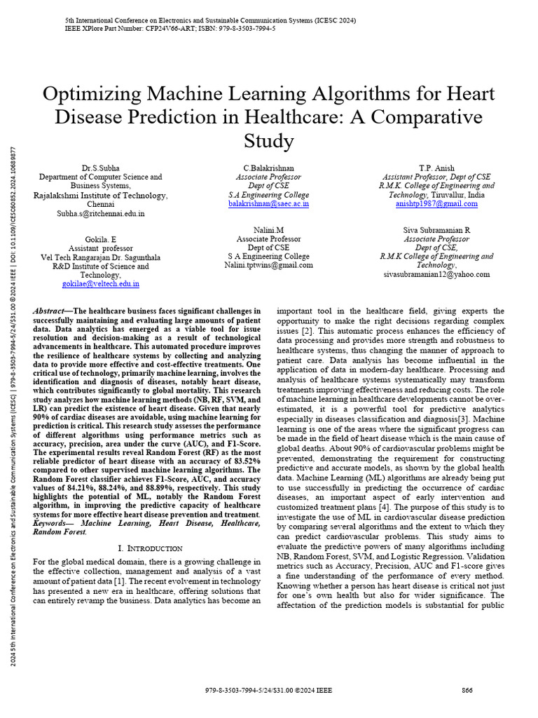 Machine Learning for Heart Disease Prediction | PDF | Machine Learning ...