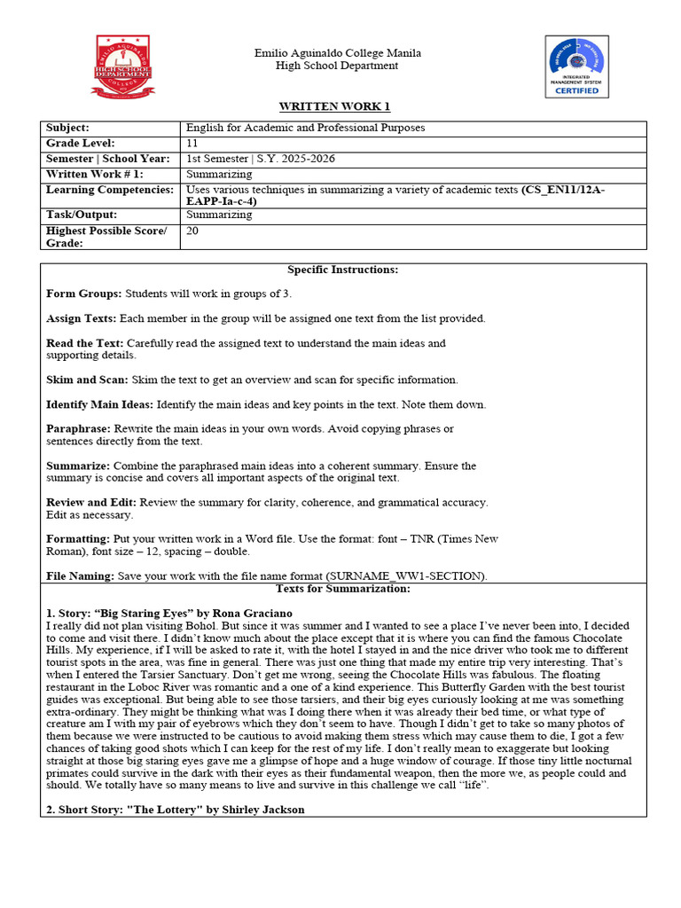 Summarizing Techniques for Academic Texts | PDF