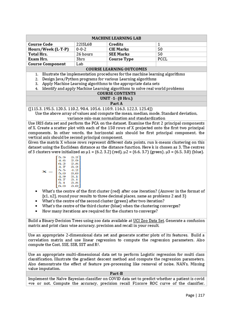 Machine Learning Lab Course Overview | PDF | Principal Component ...