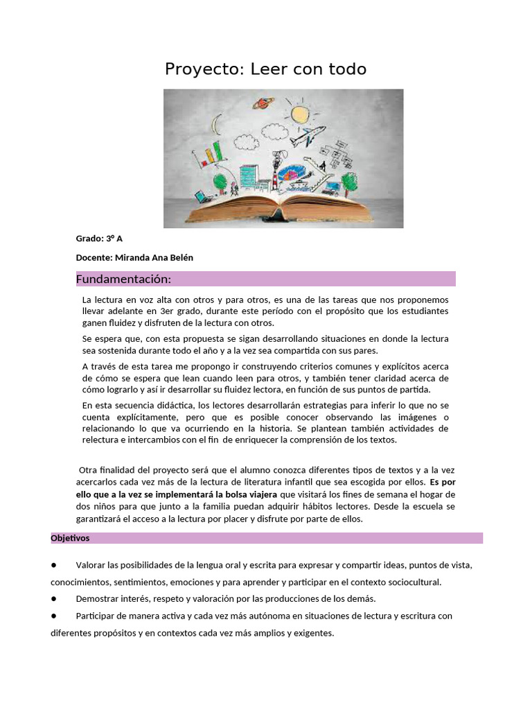 Proyecto de Lectura en 3° Grado | PDF | Comunicación humana | Escritura