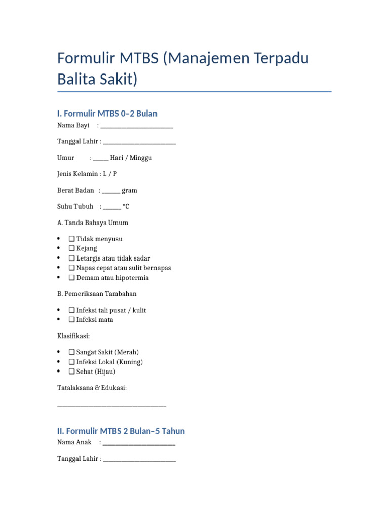Formulir MTBS untuk Balita Sakit | PDF