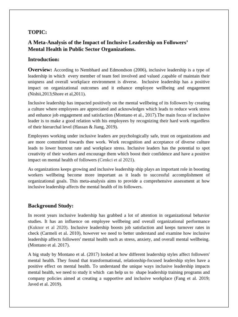 Inclusive Leadership's Impact on Mental Health | PDF | Leadership ...