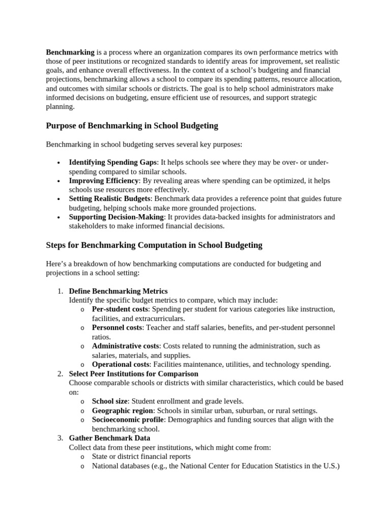 Purpose of Benchmarking in School Budgeting: o o o o | PDF ...