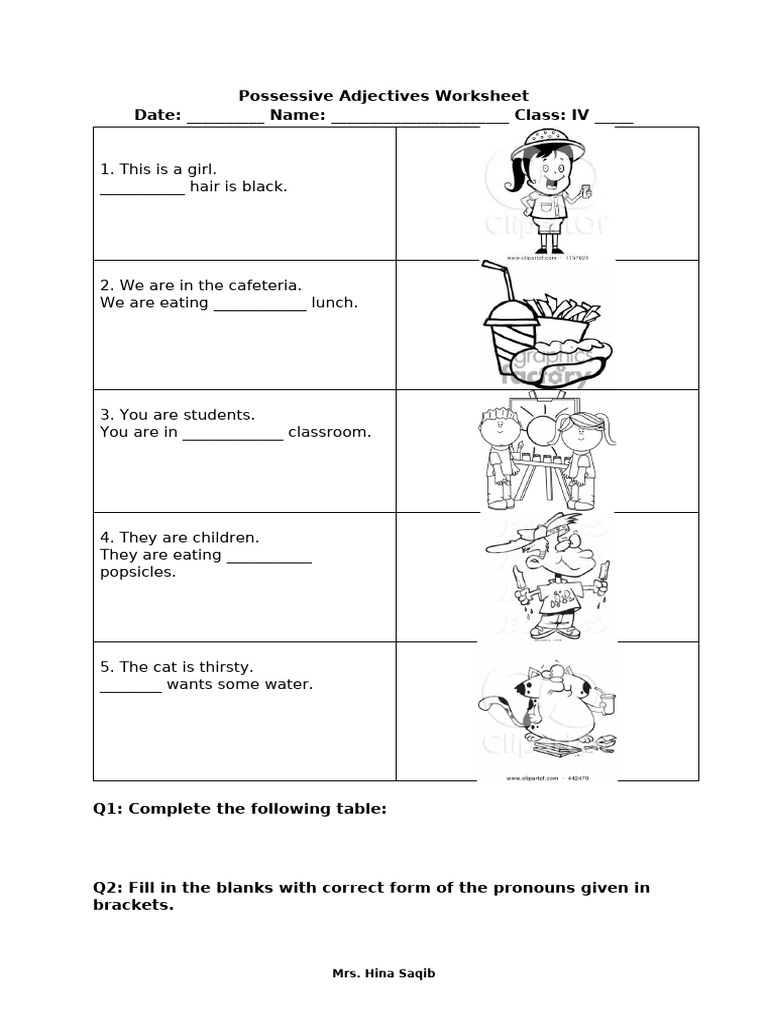 Possessive Adjectives Worksheet IV | PDF