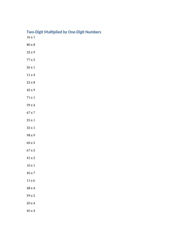 Two Digit X One Digit List | PDF