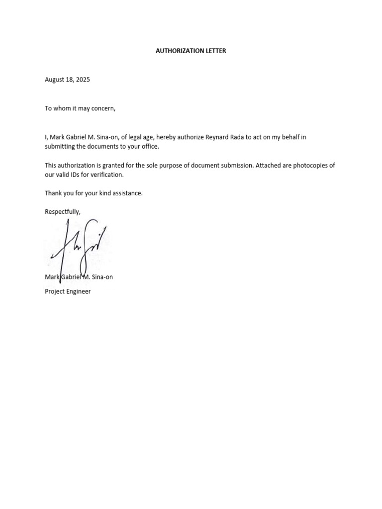 Authorization Letter for Document Submission | PDF