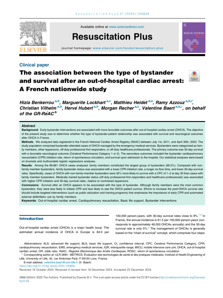 Bystander Type and OHCA Survival Rates | PDF | Cardiopulmonary ...