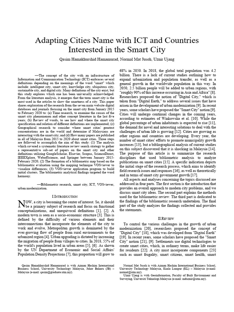 Smart City Definitions and Bibliometric Analysis | PDF | City ...