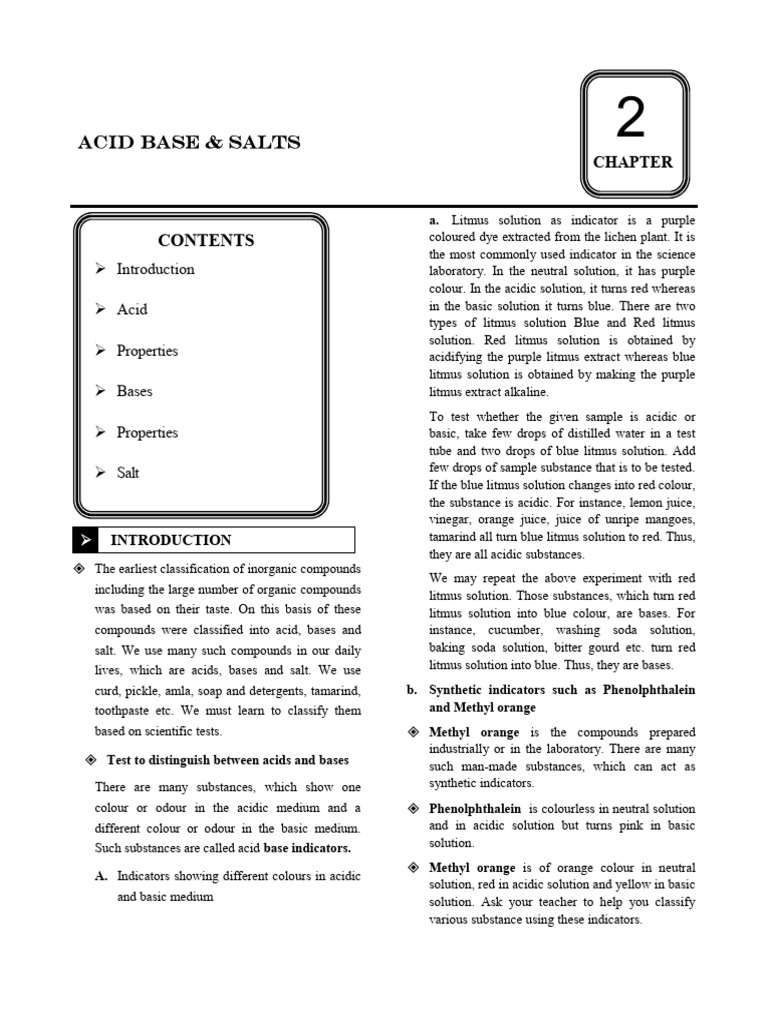 Chapter 2 Acid Base and Salts | PDF | Acid | Hydroxide