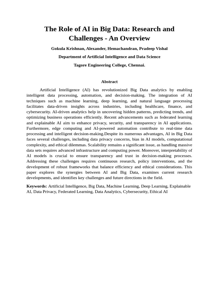 The Role of AI in Big Data | PDF