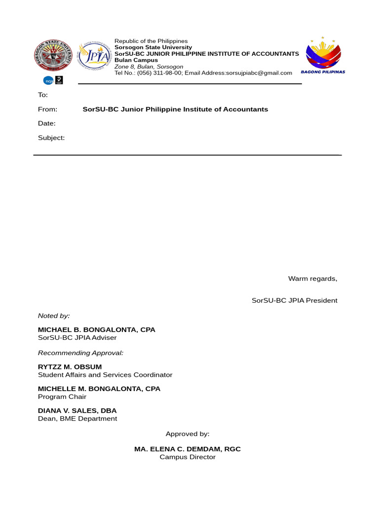 SorSU-BC JPIA Official Document | PDF