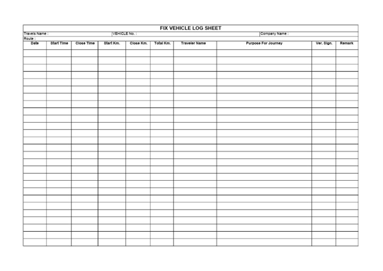 Vehicle Log Sheet Template | PDF