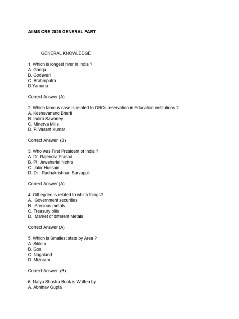 AIIMS CRE 2025 General Knowledge & Computer | PDF | Central Processing ...