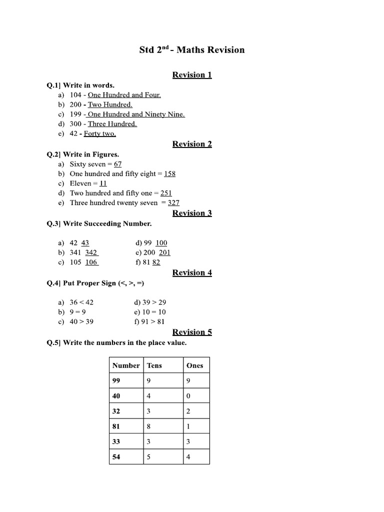 STD 2nd Maths Revision | PDF