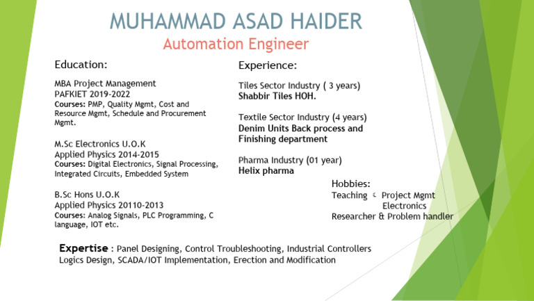 Muhammad Asad Haider: Automation Engineer Profile | PDF