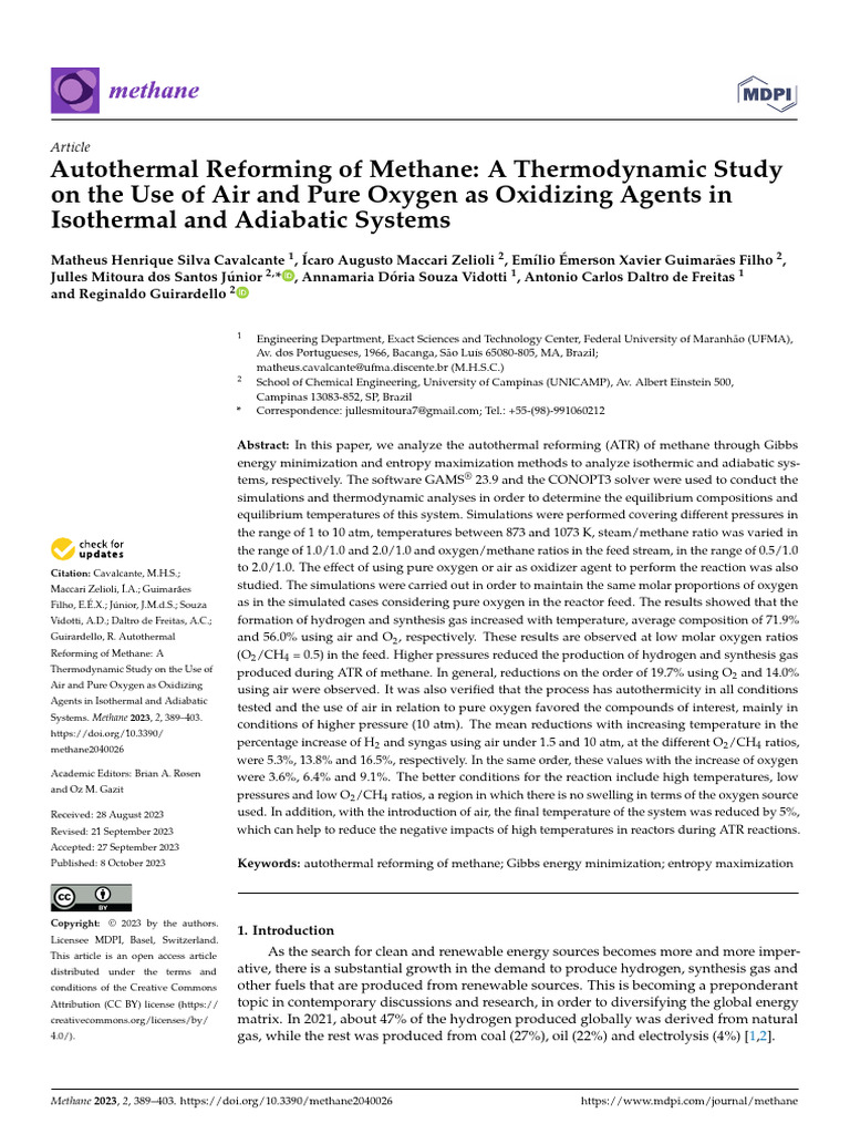Thermodynamic Study of Methane Reforming | PDF | Chemical Equilibrium ...