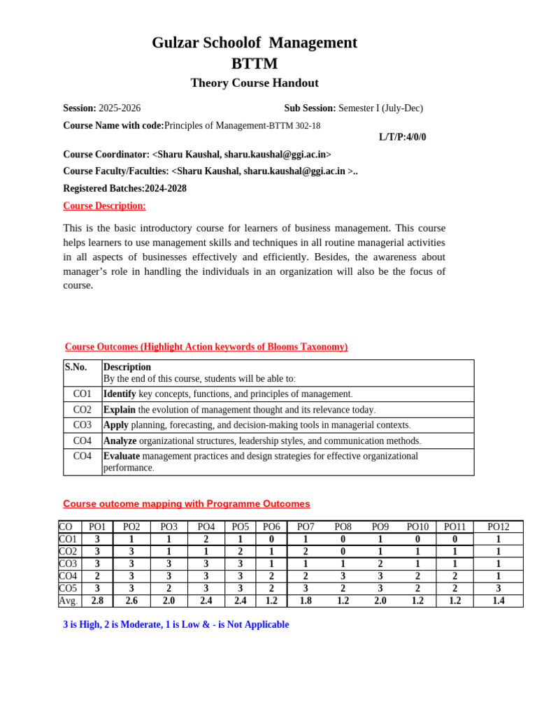 BTTM POM Course Handout Format | PDF | Business
