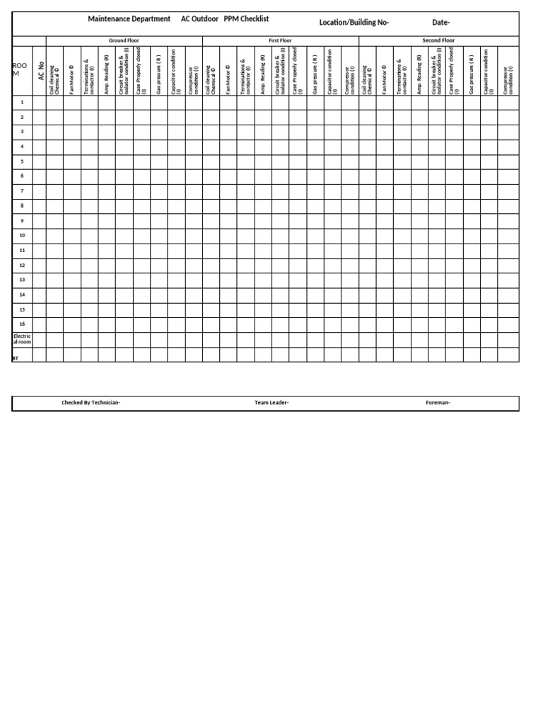 AC Maintenance PPM Checklist Template | PDF | Capacitor | Power (Physics)