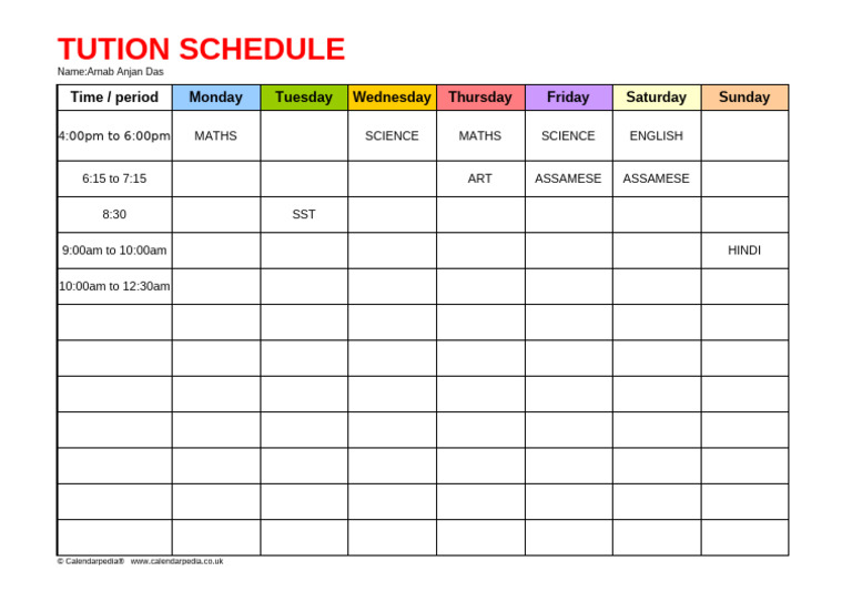 Arnab Anjan Das Tuition Schedule | PDF