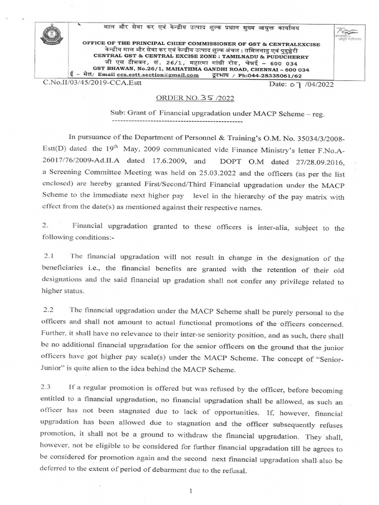MACP Financial Upgradation Order 2022 | PDF