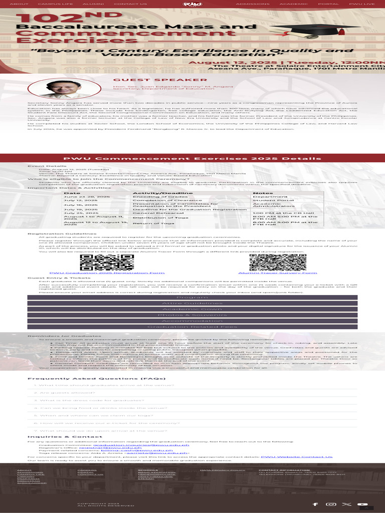PWU Graduation 2025 Details and Guidelines | PDF
