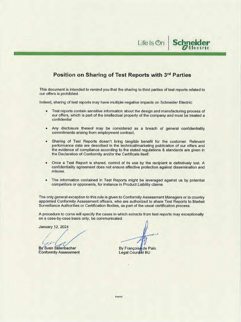 Position On Sharing of Test Reports Jan 12-2024 | PDF