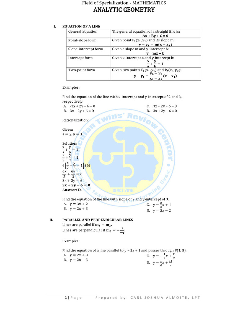 Handout Analyticgeometry | PDF