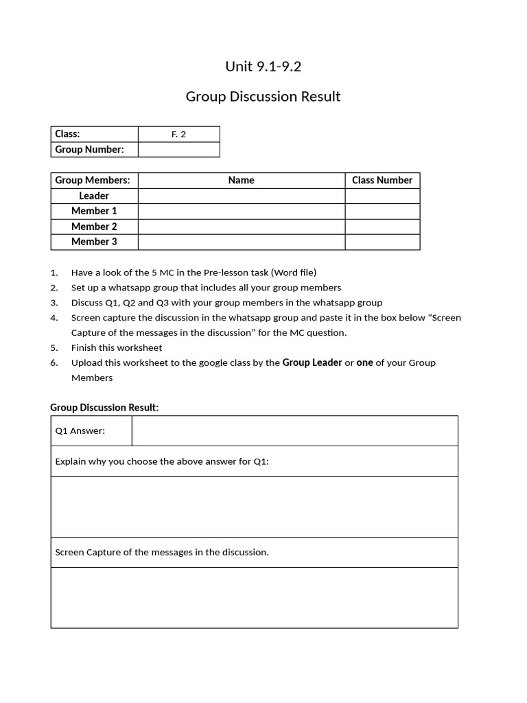 Group Discussion Worksheet Instructions | PDF