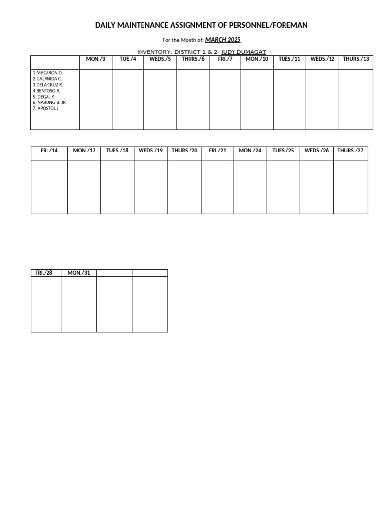 Inventory Format Dist 1 Legaspi Dist 2 Cailing | PDF