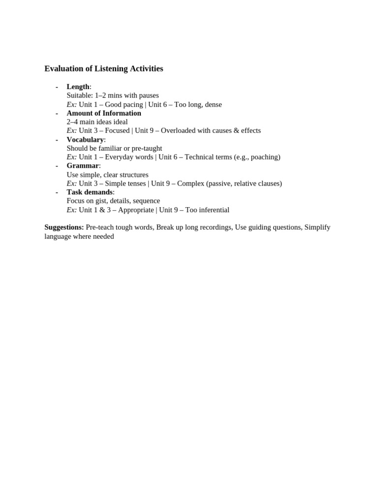 Optimizing Listening Activities Evaluation | PDF