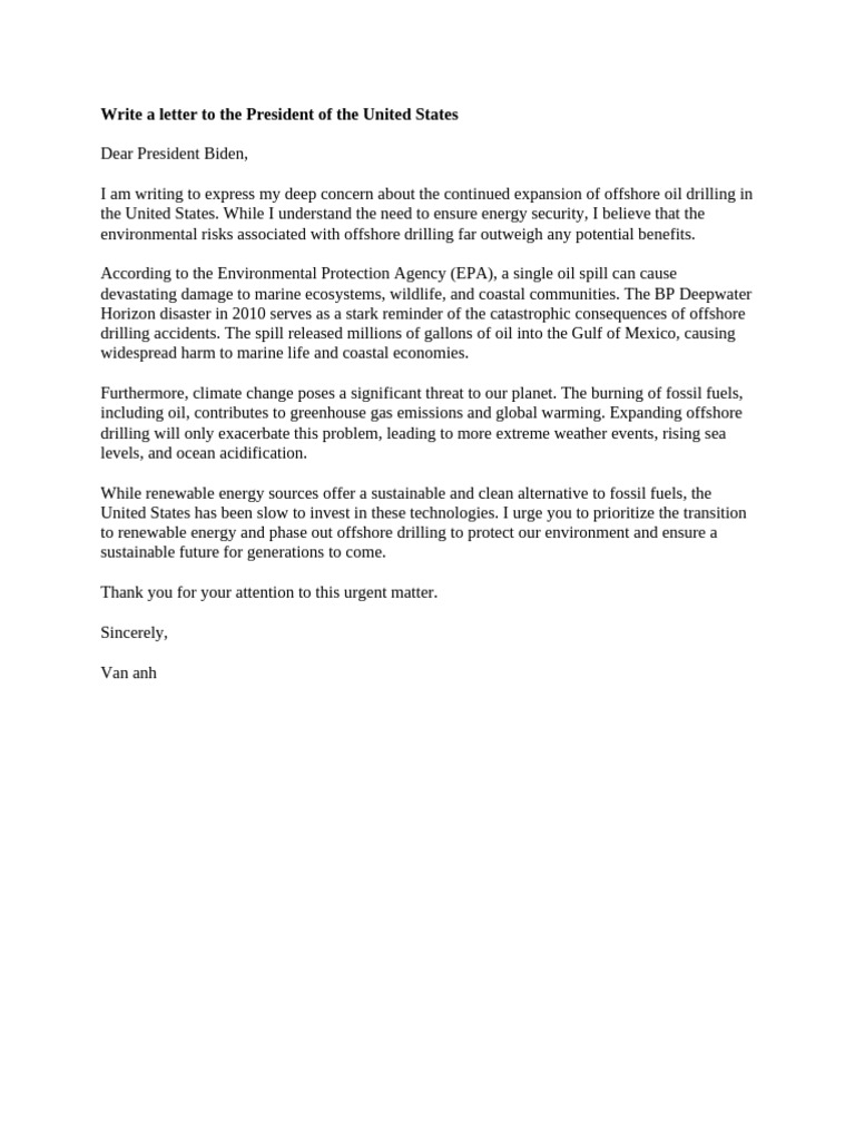 Write A Letter To The President of The United States | PDF