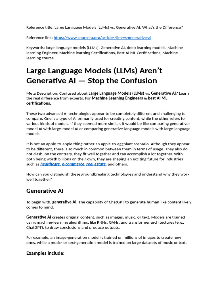 Distinguishing LLMs from Generative AI | PDF | Artificial Intelligence ...