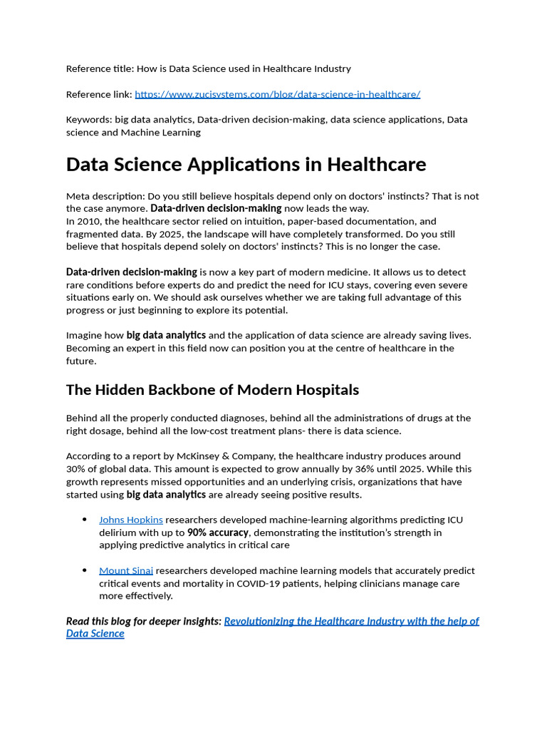 Data Science Transforming Healthcare | PDF | Machine Learning ...
