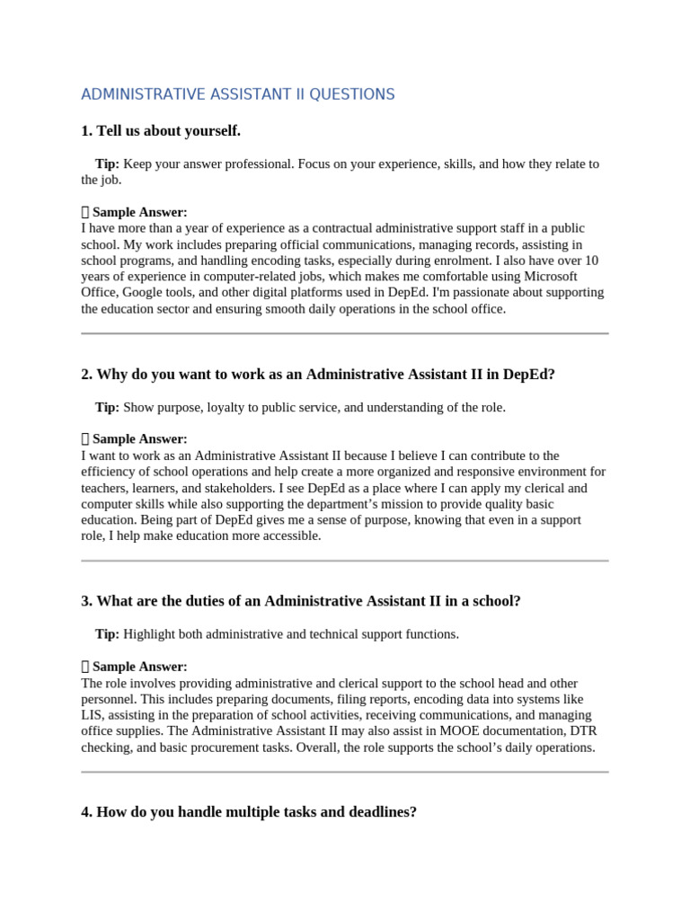 Administrative Assistant II Interview Guide | PDF | Microsoft Excel ...