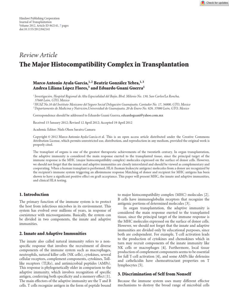 Major Histocompatibility Complex in Transplantation | PDF | Major ...