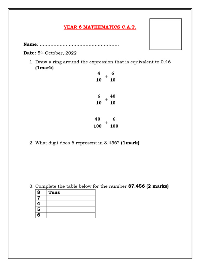 Year 6 Maths Assessment Paper | PDF | Chess | Chess Theory
