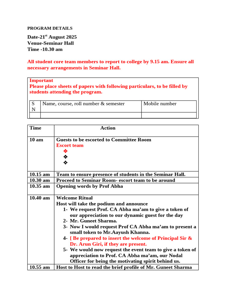 Seminar Program Schedule for Students | PDF