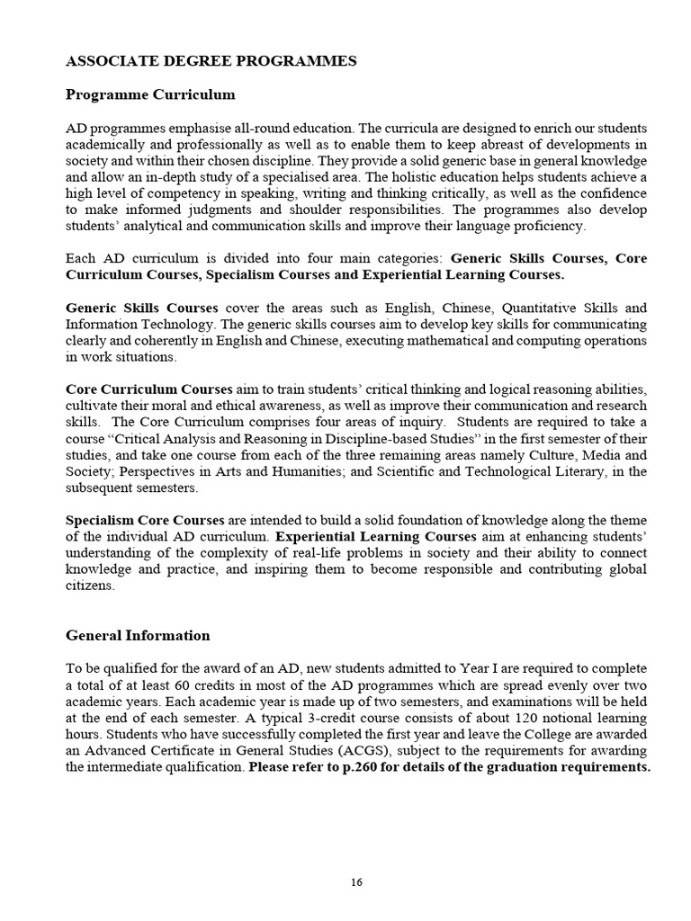 Associate Degree Programmes Overview | PDF | Educational Assessment ...