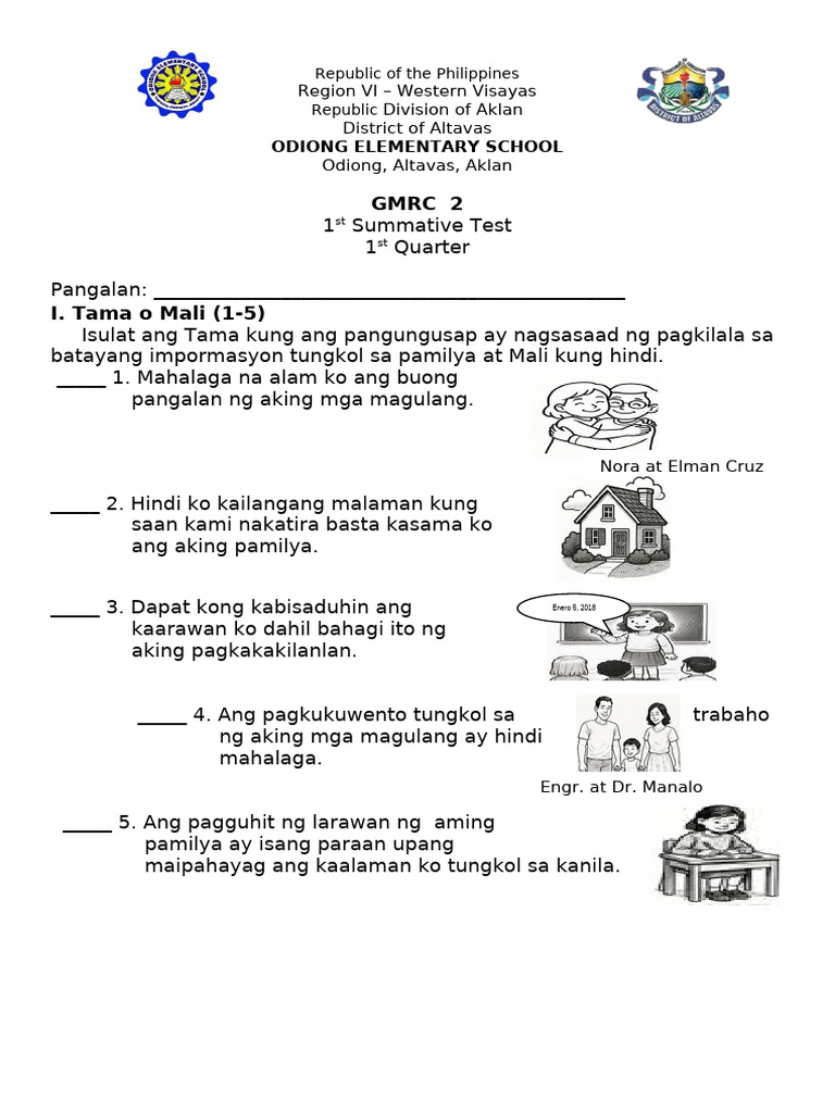 Q1 Summative 1 GMRC 2 | PDF