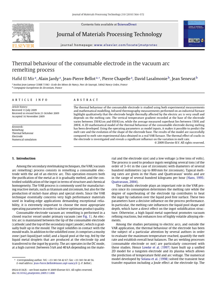 Thermal Behavior of Electrode in VAR Process | PDF | Electrode | Heat ...