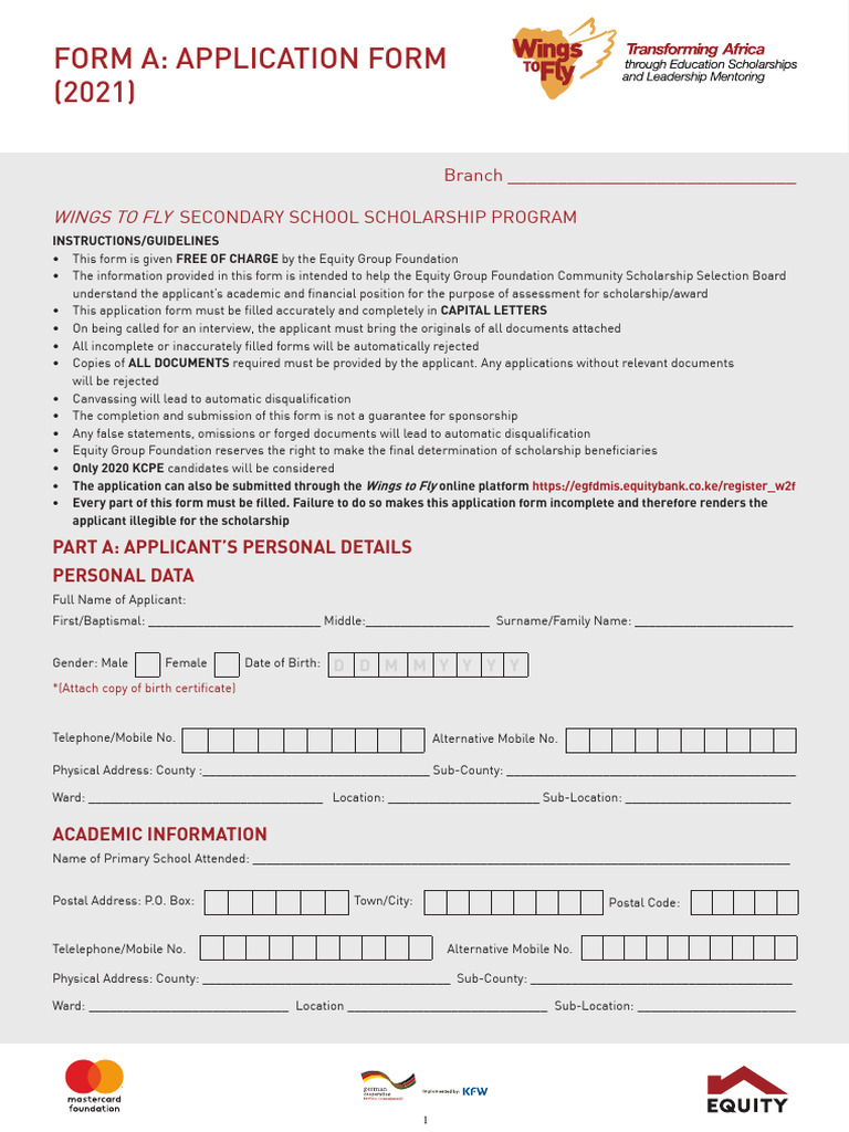 Wings to Fly Scholarship Application Form | PDF | Written Communication ...