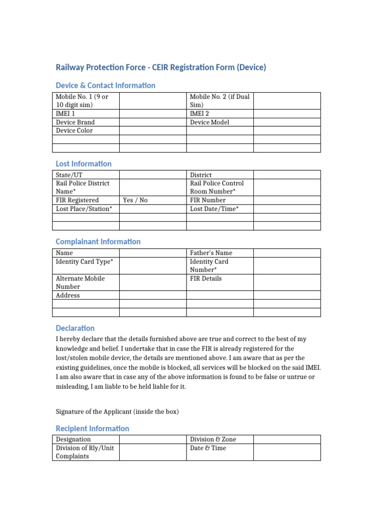 CEIR Registration Form for Lost Devices | PDF
