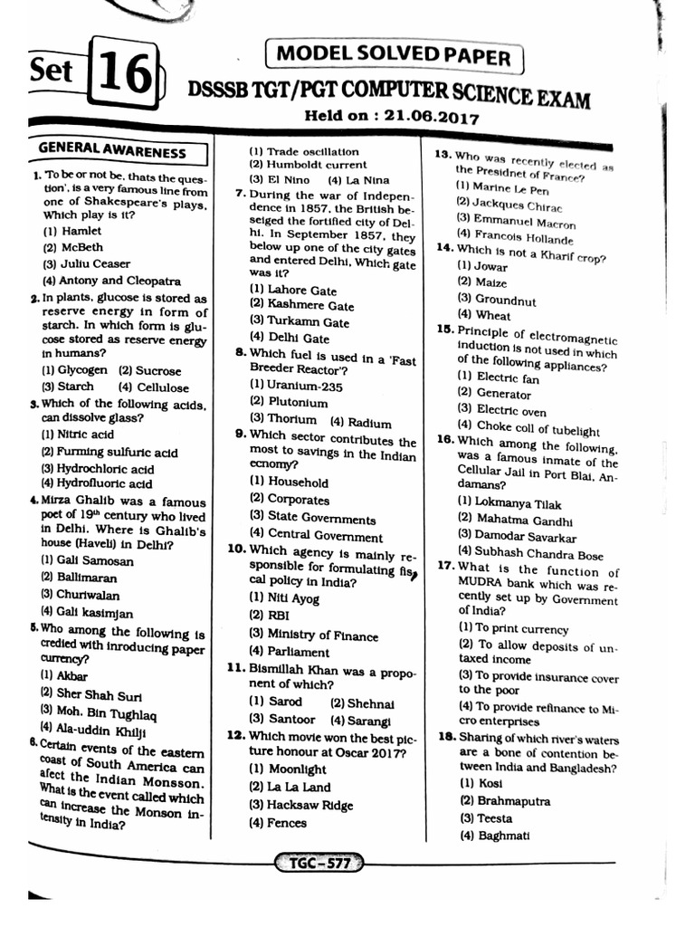DSSSB TGT Cs Question Paper | PDF