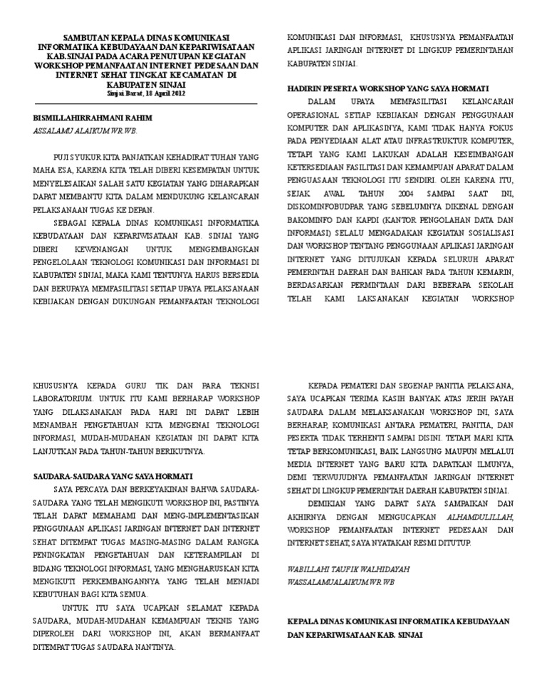 Sambutan Penutupan Workshop