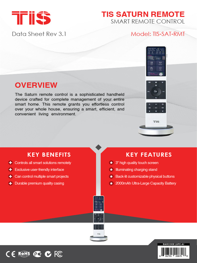 TIS Saturn Smart Remote Control Guide | PDF | Touchscreen | Electrical ...