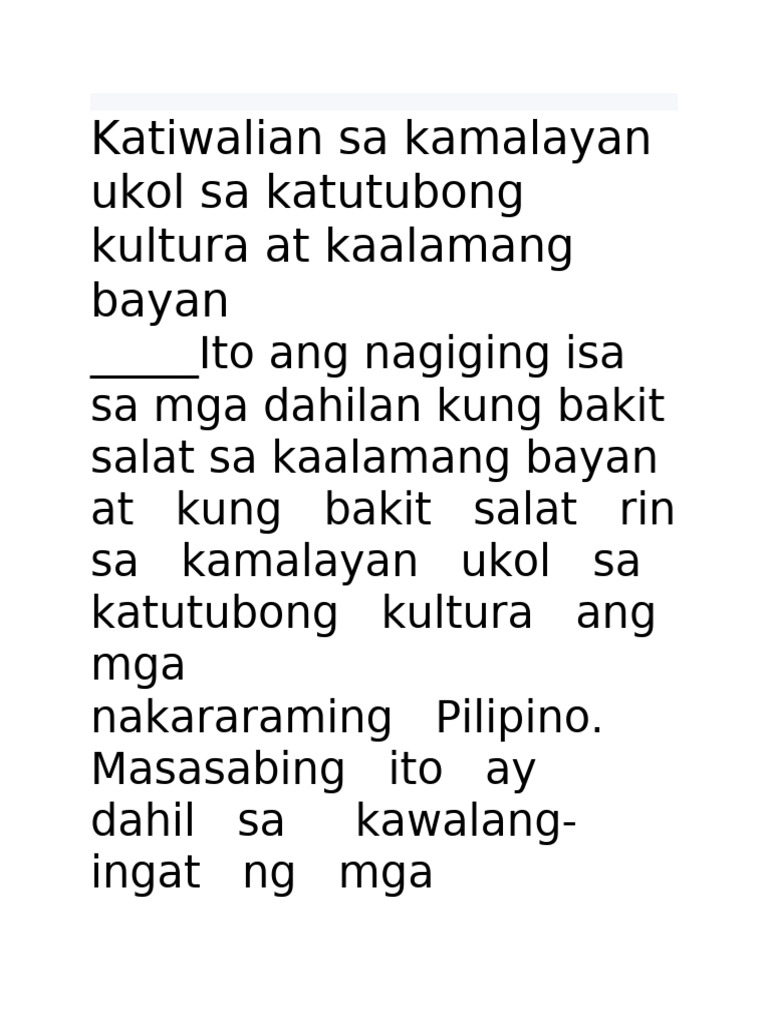 Katiwalian Sa Kamalayan Ukol Sa Katutubong Kultura at Kaalamang | PDF