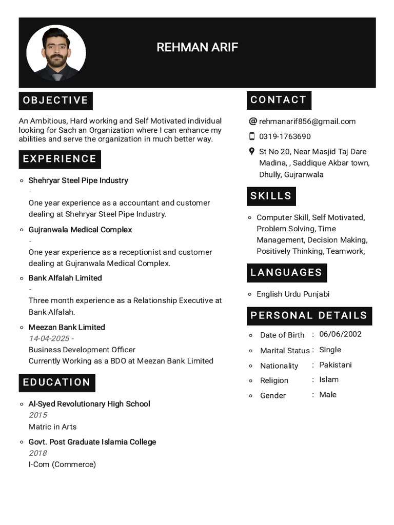 CV Rehman Arif | PDF