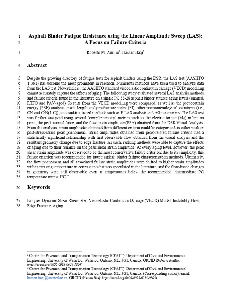 Asphalt Binder Fatigue Resistance Using the Linear Amplitude Sweep (LAS ...